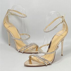 Alexandre Birman Metallic Leather Crystal-Embellished Sandals size 37.5